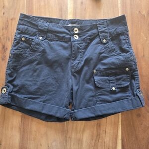 (Flaws)Suzy Sheir Navy Casual Cuffed Cargo Shorts, Size 3/4